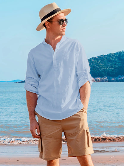Men’s Casual Long Sleeve Linen Shirt – Natural Style with Timeless Sophistication