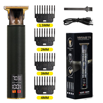 Máquina de Cortar Cabelo T9 LCD – Aparador Elétrico de Alta Precisão | Cabeça de Corte, Barbeador, Design Profissional para Homens
