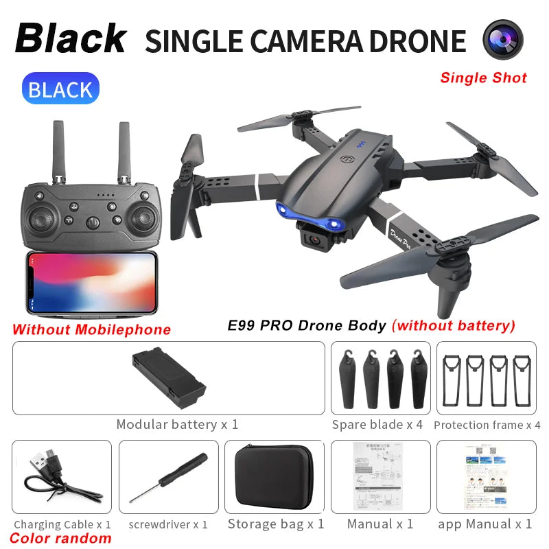Drone E99Pro 2024 – Câmera 4K, Wi-Fi FPV, Dobrável com Estabilizador de Altura e Controle Remoto
