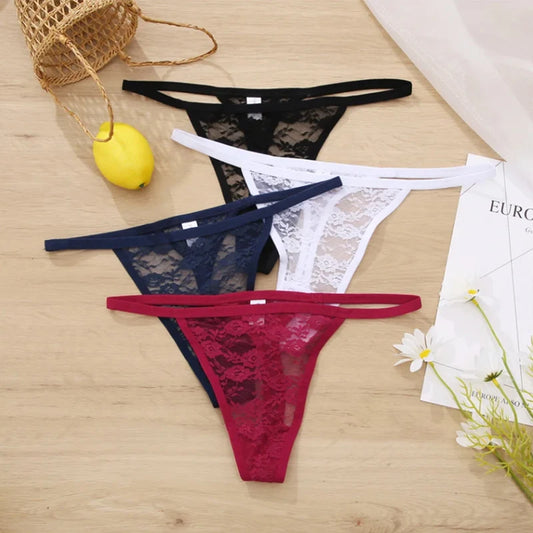Kit com 5 Calcinhas Femininas – Renda Floral, Modelos Sexy Fio Dental e Transparente | Lingerie Sensual e Confortável